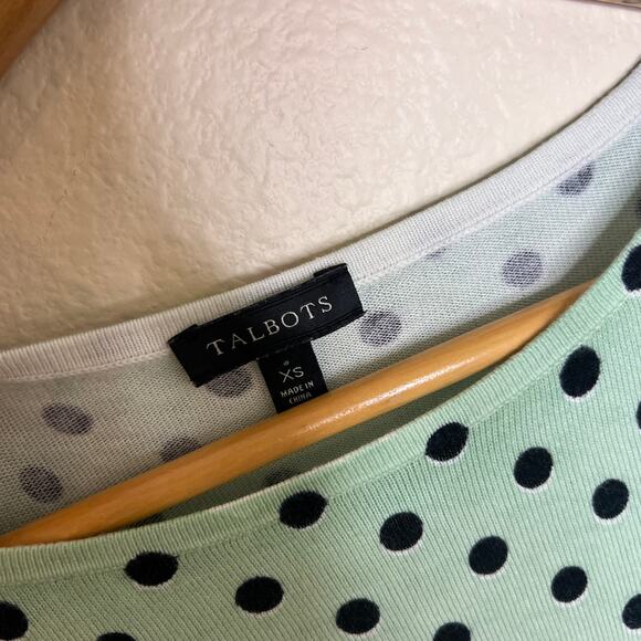 Talbots Mint Green Black Polka Dotted 3/4 Sleeve Tee Size XS - Picture 2 of 8